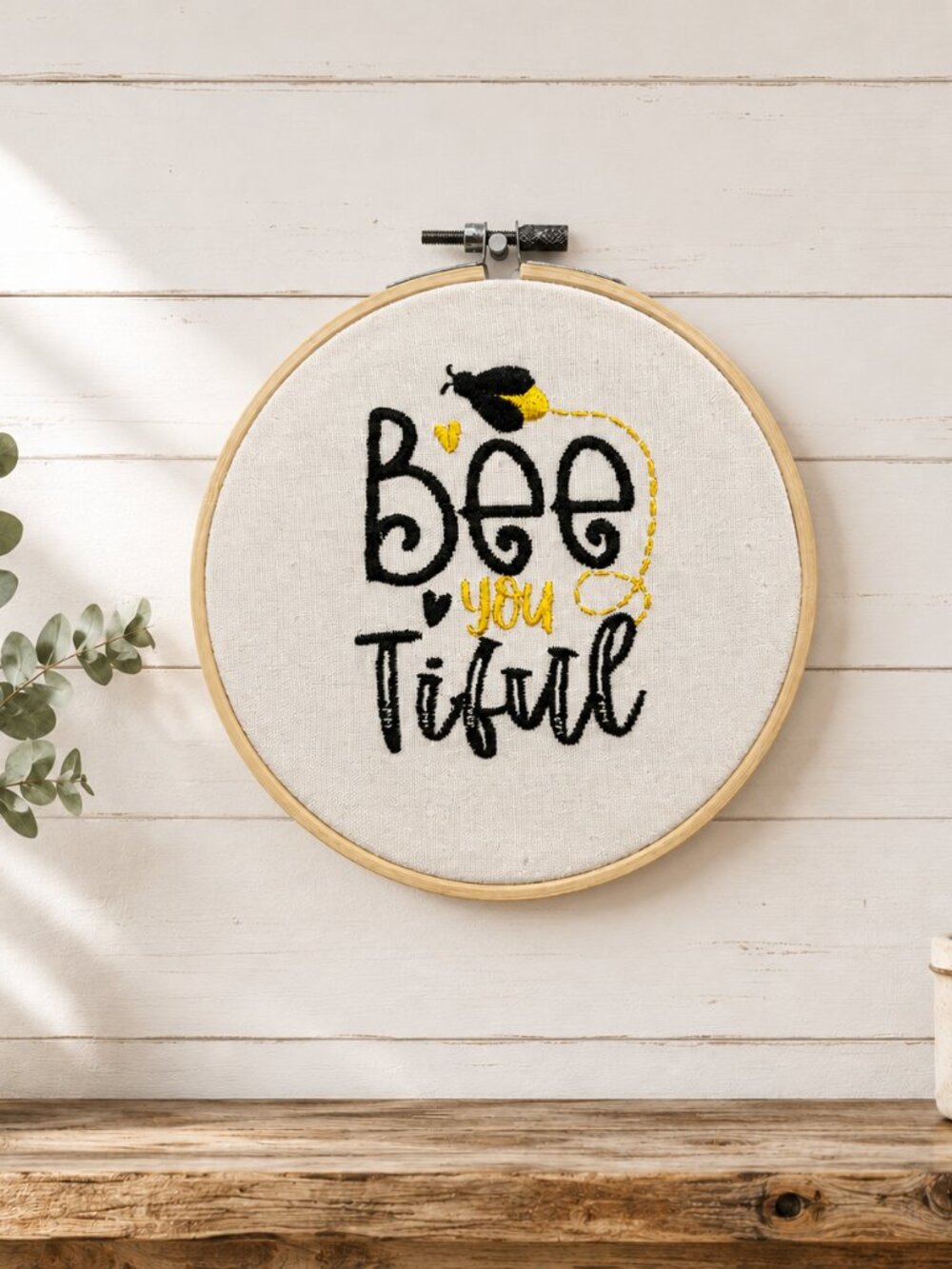 Bee-U-Tiful Bumble Bee Embroidery Hoop Wall Art, 6 Inch Embroidery Decor